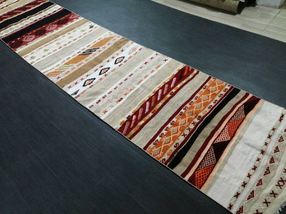 Flatwoven Runner Rug 3x15 Turkish Runner Rug Vintage Runner Rug Hallway Runner Rug Flat weaving With Embroidery Runner Rug Wool Runner Rug