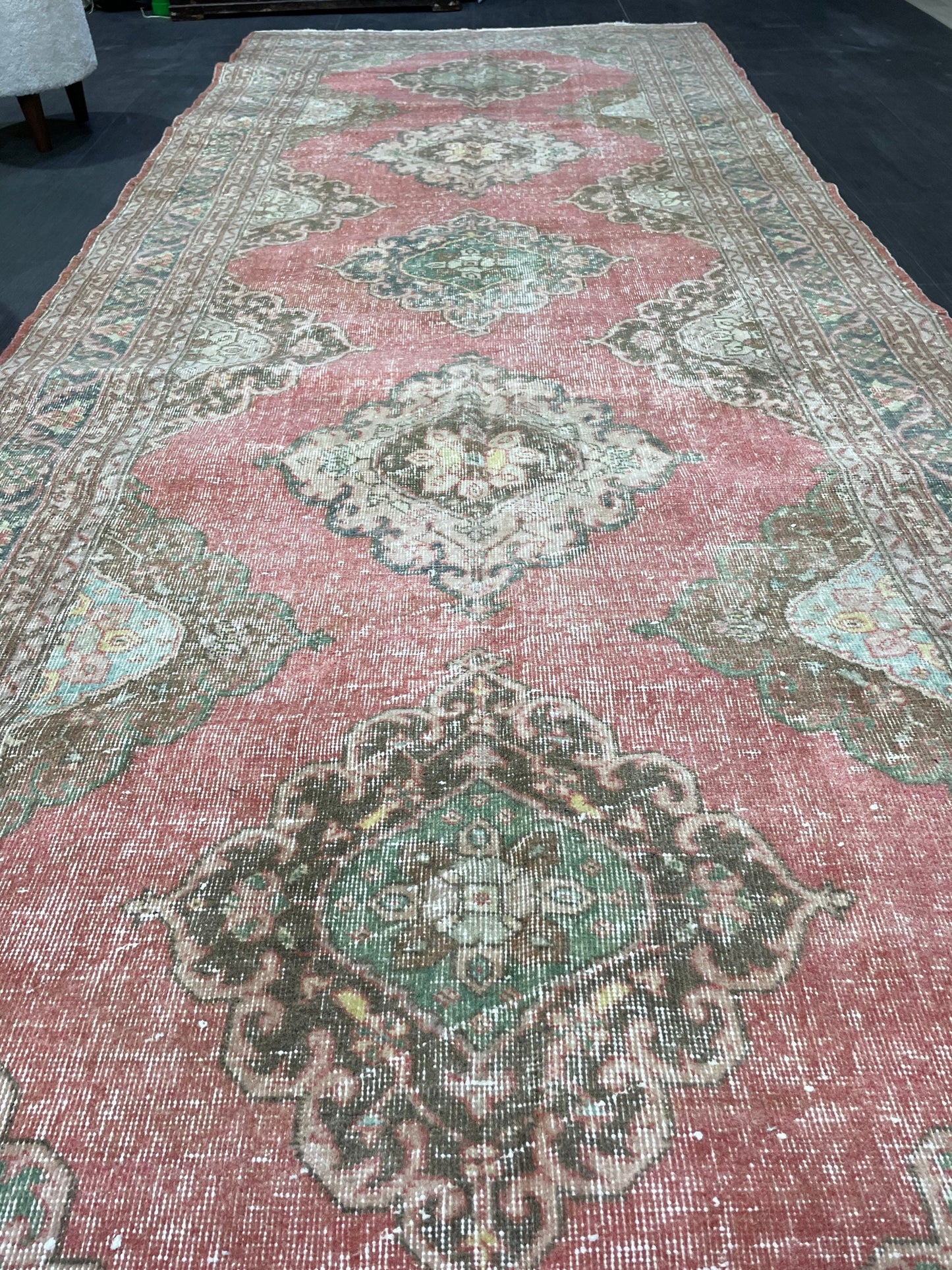 Antique Turkish Runner Rug Muted Distressed 4.9 x 12.6 Runner Rug, Vintage Runner Rug Hallway Runner Rug Kitchen Runner Wool Handmade Runner