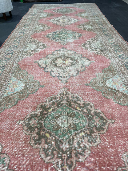 Antique Turkish Runner Rug Muted Distressed 4.9 x 12.6 Runner Rug, Vintage Runner Rug Hallway Runner Rug Kitchen Runner Wool Handmade Runner