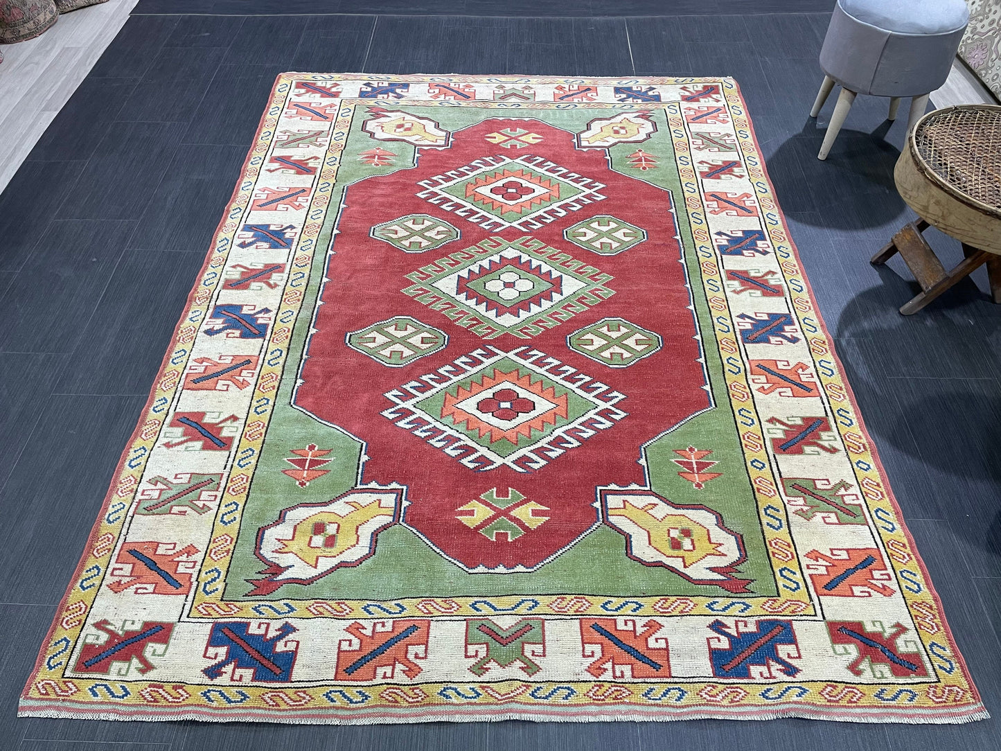 Vintage Turkish Rug, Vintage Persian 5.2 x 7 Rug, Wool Rug Wool Oushak Rug, Handmade Rugs, Hand Knotted Rug