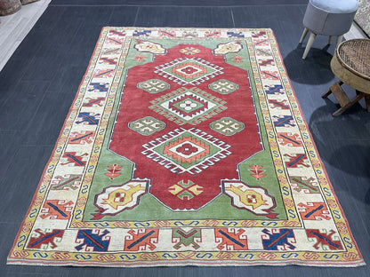 Vintage Turkish Rug, Vintage Persian 5.2 x 7 Rug, Wool Rug Wool Oushak Rug, Handmade Rugs, Hand Knotted Rug