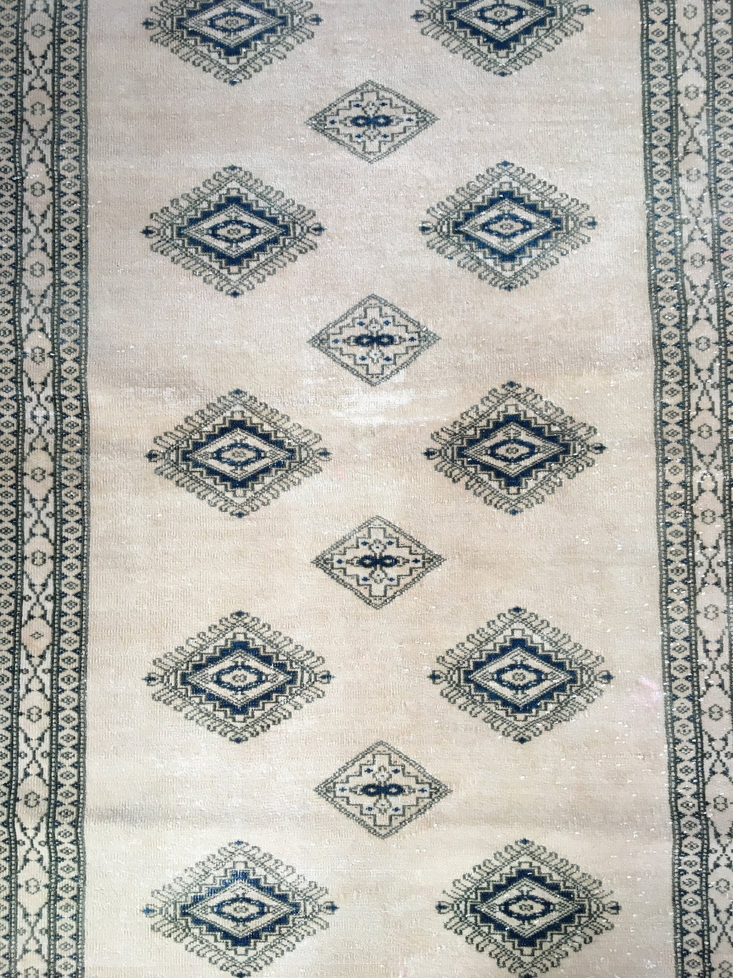3x5 feet handmade blue turkish rug, oushak white large rug, vintage wool living room area rug, hallway old oriental rug, large floor rugs