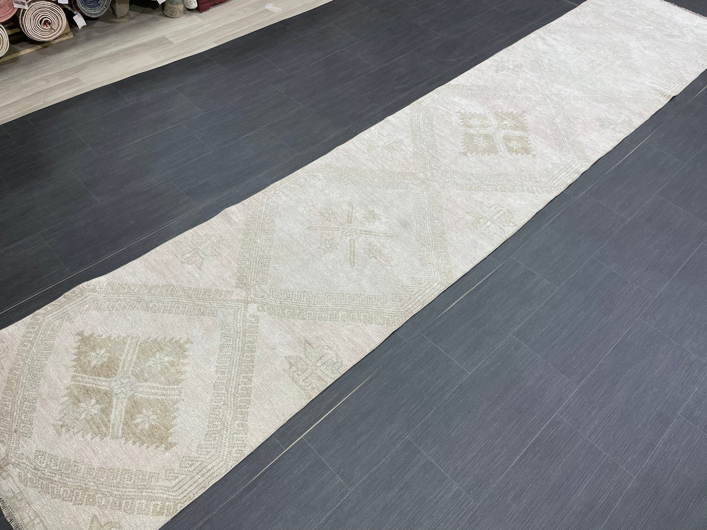 Muted Oushak Runner 2.7 x 13.4 Rug Turkish Runner Rug Vintage Runner Rug Long Hallway Runner Rug Kitchen Runner Rug Wool Runner