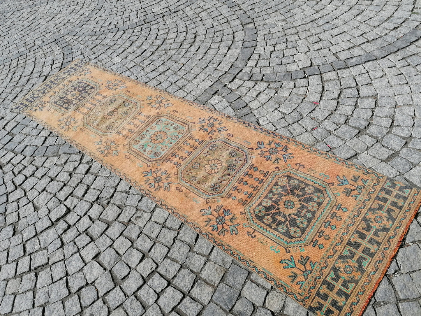 11'x2'10 oushak turkish runner rug, vintage turkish runner rug, oushak vintage rug, vintage rug, kitchen runner rug, vintage anatolian rug