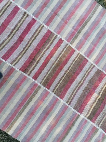 6.8 x 9.7 Flatwoven kilim rug  stripe handmade rug vintage turkish rug, vintage oushak rug, wool rug