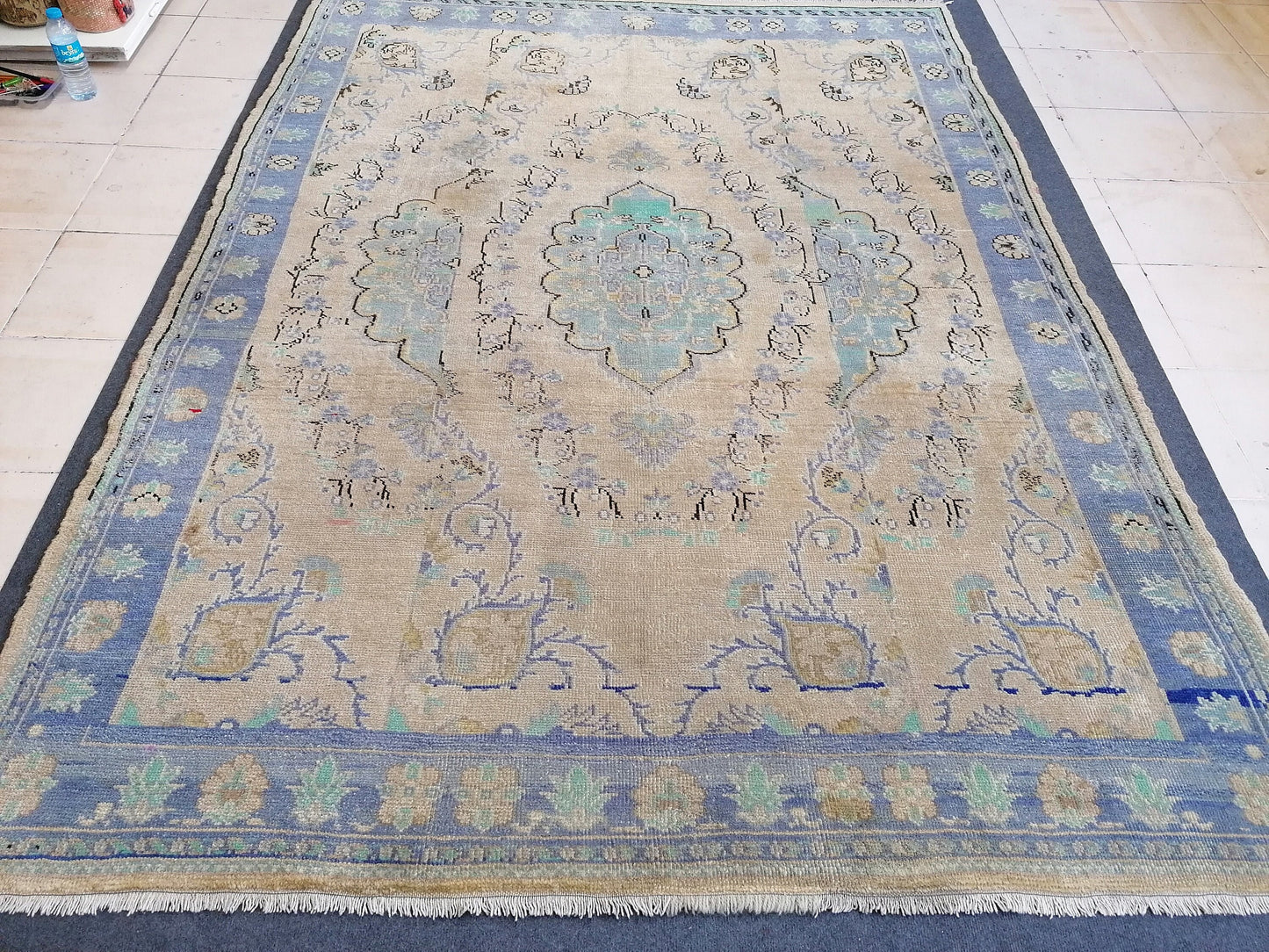 Large oushak rug 6'4x8'5 vintage wool rug, turkish hand made rug, living room rug, bohemian rug, area rug