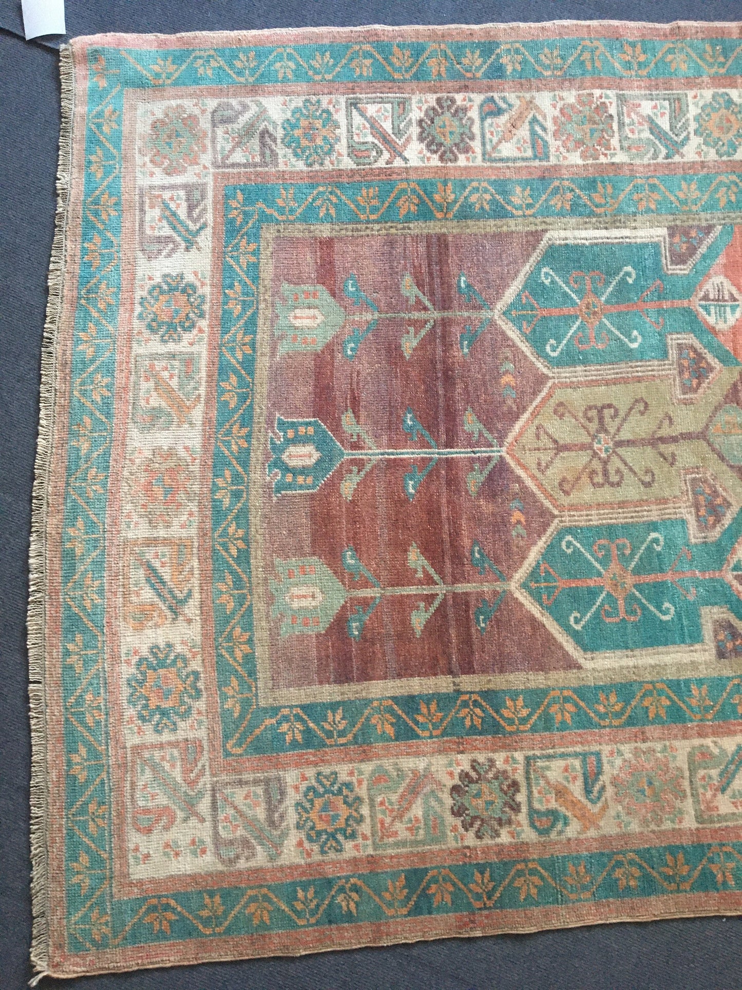 4x7 feet turquoise handmade wool large rug, turkish wide bedroom rug, vintage kitchen floor rug, living room middle area rug, bohemian rugs