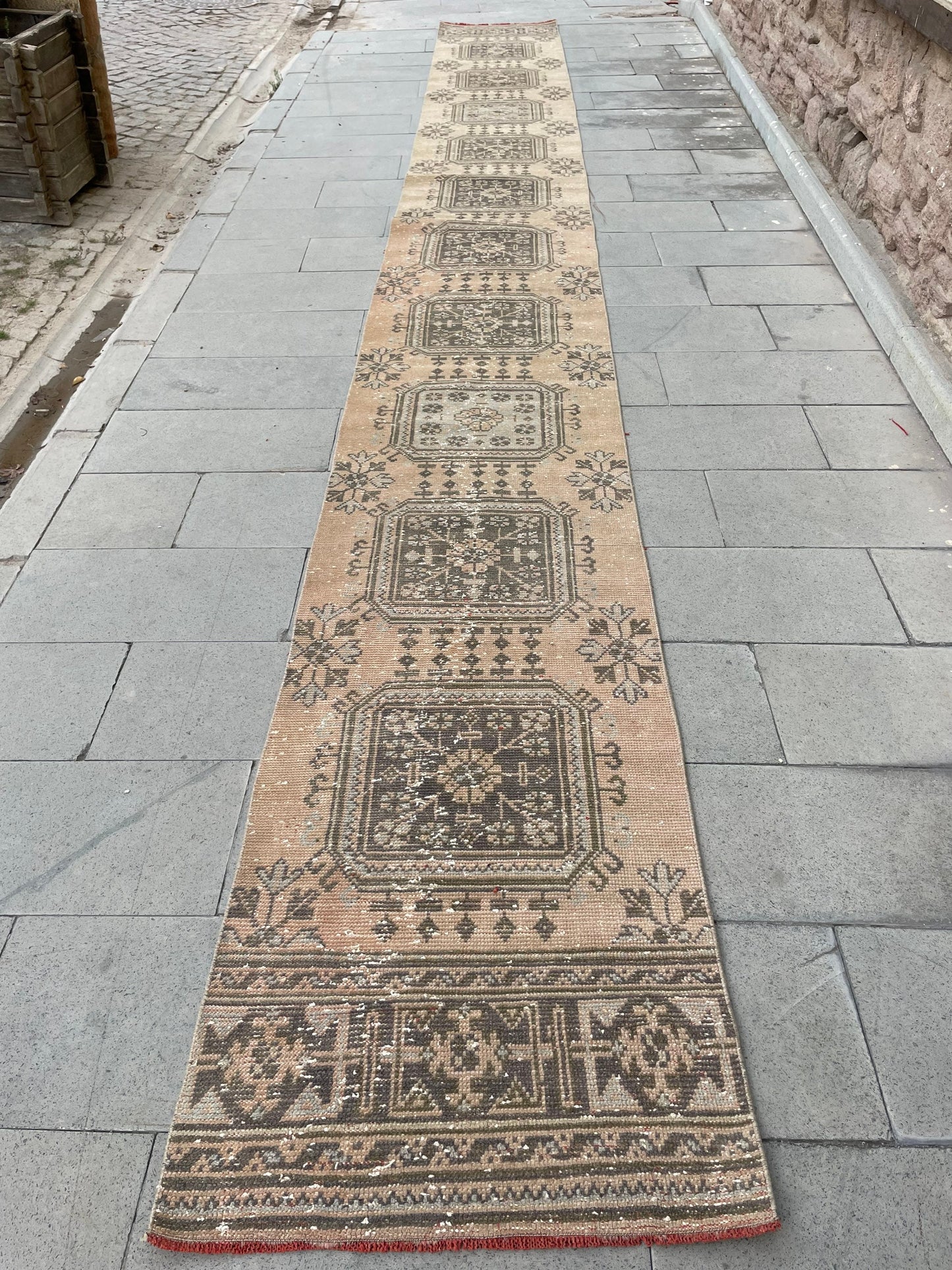 Handmade Extra Long Turkish Runner  Rug,Very Long Hand Knotted Runner Rug 2.3 x 21.3 Vintage Runner Rug XL Muted Runner Rug Staircase Runner