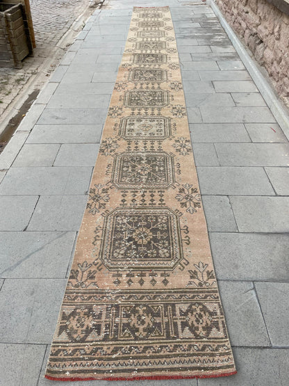 Handmade Extra Long Turkish Runner  Rug,Very Long Hand Knotted Runner Rug 2.3 x 21.3 Vintage Runner Rug XL Muted Runner Rug Staircase Runner
