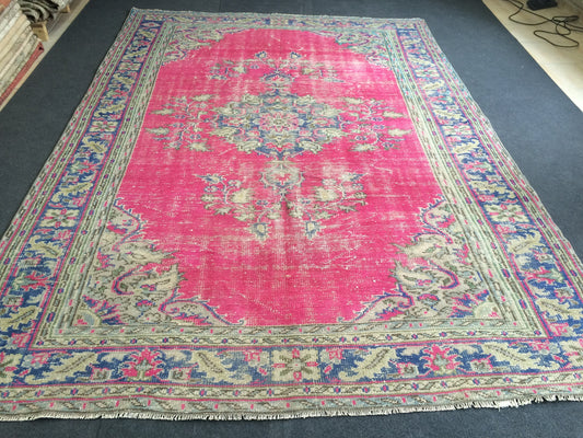 6.8 x 10 Turkish Rug, Oushak Rug, Handmade Rugs, Wool Vintage Hand Knotted Rug, Oriental Rugs, 7 by 10 Vintage Rug, hot pink, purple