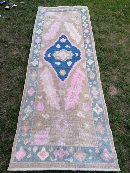 3x8'5 oushak turkish wool runner rug, new production oushak handmade rug, living room rug, bohemian rug