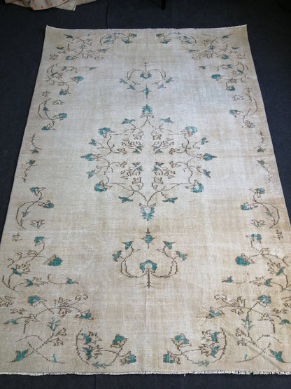 9.2 x 6 Vintage Rug TURKISH HAND MADE Rug Vintage Turkish Rug Oushak Rugs Muted Rug Turkish Oushak Rug, Vintage Oushak Rug 6x9 Wool Rug