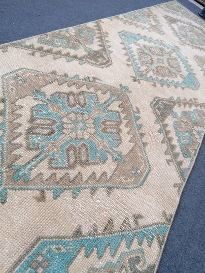 12'4x2'10 turkish runner rug, runner rug, vintage oushak runner rug, kitchen runner rug, hallway runner rug, vintage runner rug