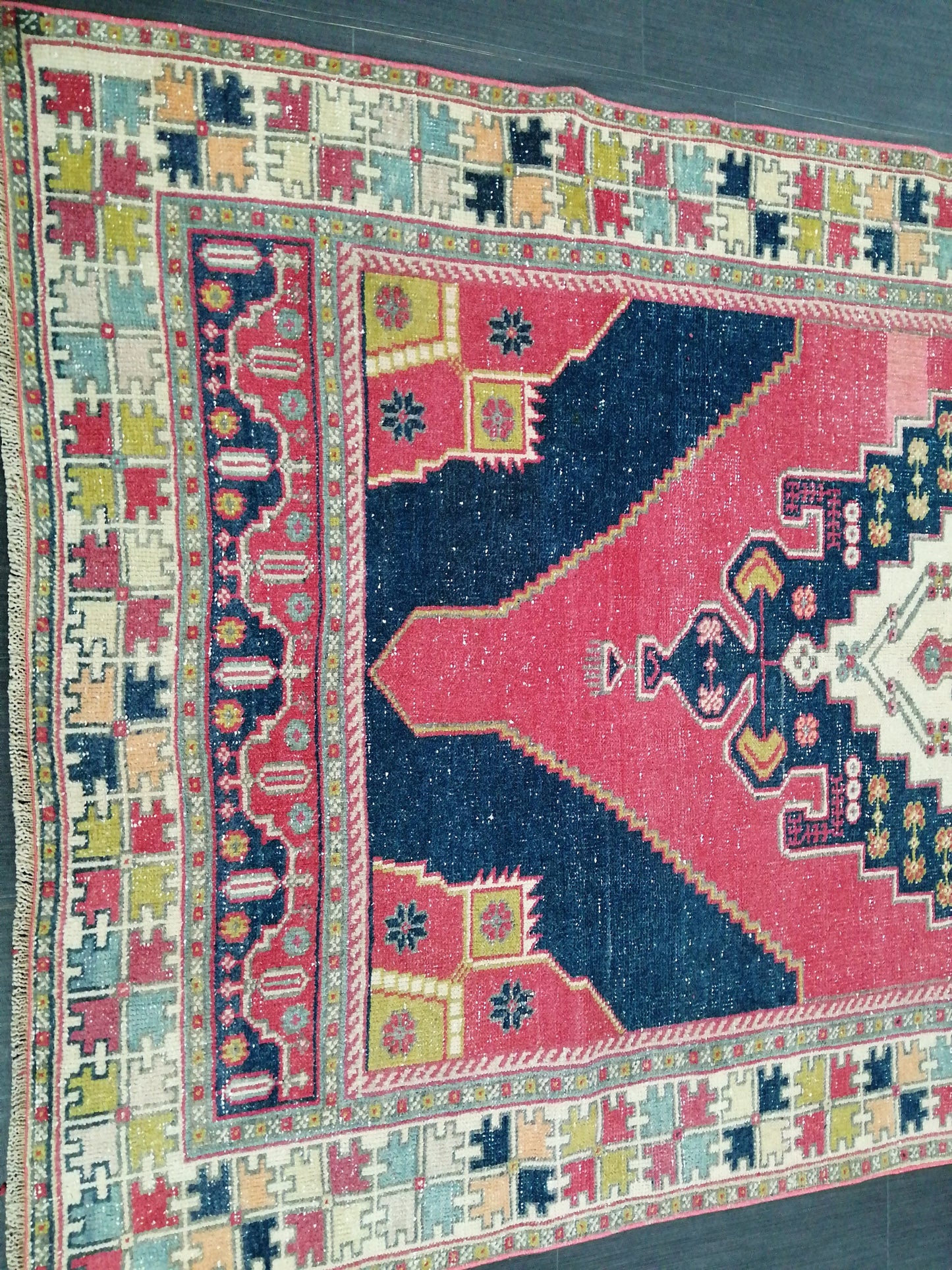 9.5 x 4.6 Rugs, Hand Made Rug, Blue Oushak Rug, Navy Vintag Rug, Bohemian Rug, Rug Runner, Turkish Rug, Farmhouse Rug, Vintage Rug, Wool rug