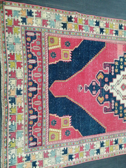 9.5 x 4.6 Rugs, Hand Made Rug, Blue Oushak Rug, Navy Vintag Rug, Bohemian Rug, Rug Runner, Turkish Rug, Farmhouse Rug, Vintage Rug, Wool rug