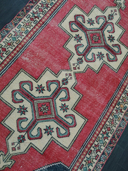 Vintage OUSHAK RUG 8.6 x 4.4 Modern Motifs  TURKISH Rug Vintage Modern Rug Vintage Rug Wool Oushak Rug Hand Made Rugs