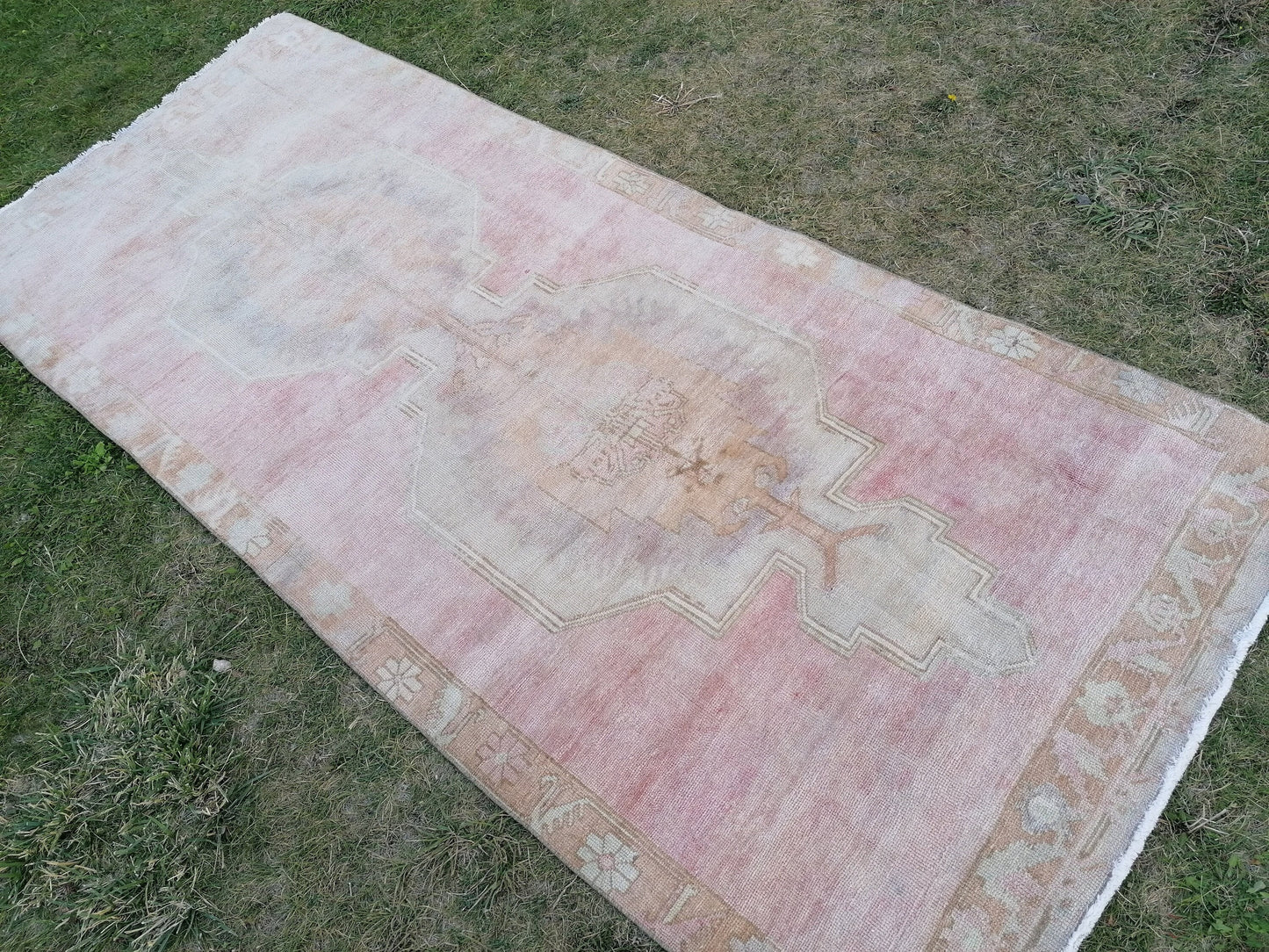 Oushak wool runner rug, vintage hallway runner 4'2x9'7 turkish hand made wool rug kitchen runner rug,