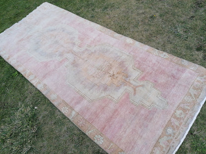 Oushak wool runner rug, vintage hallway runner 4'2x9'7 turkish hand made wool rug kitchen runner rug,