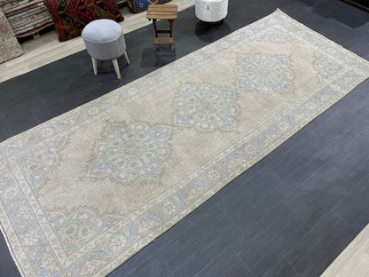 Muted Turkish Runner Rug Turkish Oushak 4.4 x 11.2 Runner Rug Vintage Runner Rug Hallway Runner Rug Kitchen Runner Rug Wool Runner Rug