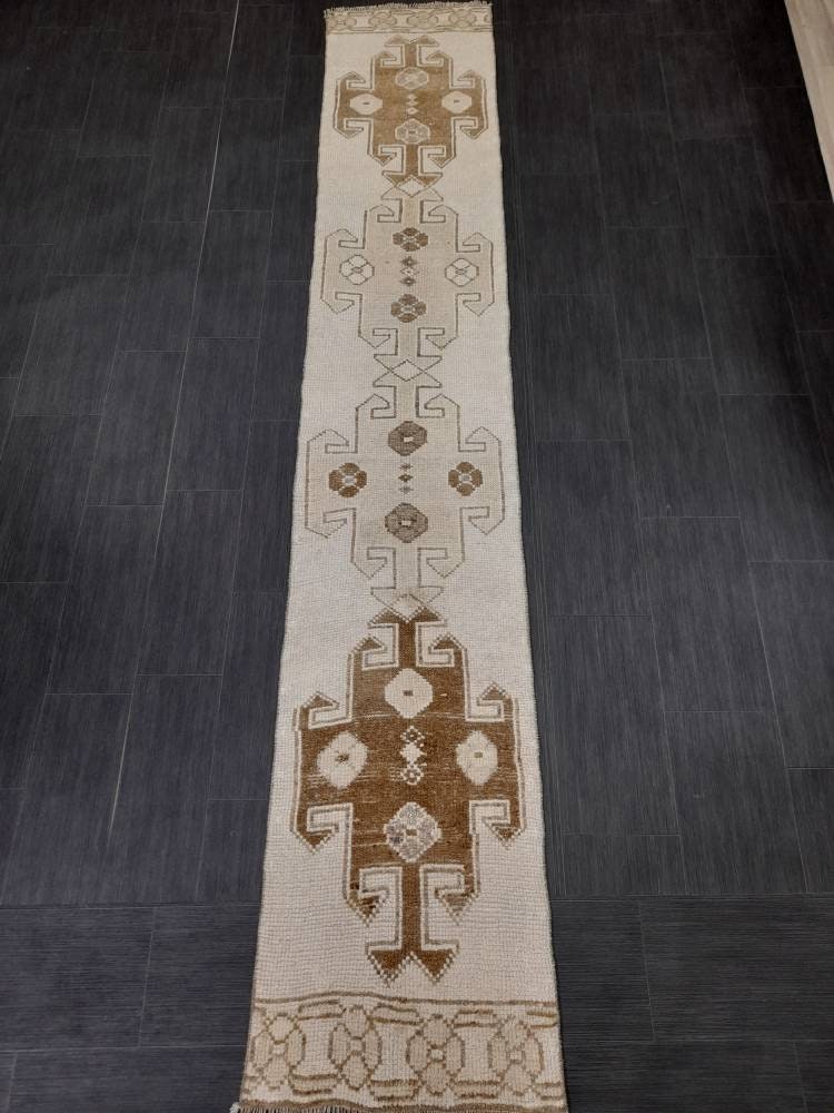 Neutral Oriental Runner Rug Neutral Narrow Runner Rug 2 x 10.5 Vintage Runner Rug Turkish Hallway Runner Rug Neutral Persian Runner Rug