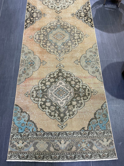 Muted RUNNER Rug, Handmade 2.10 x 13 RUNNER Rug,  Oushak Runner Rug, Vintage Turkish Rug, Oriental Runner Rug, Turkish Runner Persian Runner