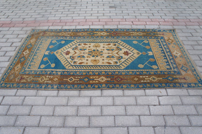 Blue Oushak Rugs Turkish Hand Made Rug Wool Oushak Rug OUSHAK RUG Blue Vintage rugs  Turkish Rugs
