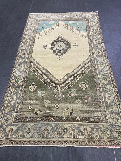 Handmade Turkish 3.5 x 6.2 Rug Handmade Rug Turkish Rug Hand Knotted Rug Muted Oushak Rug, Farmhouse Rug, Vintage Rug, Wool rug
