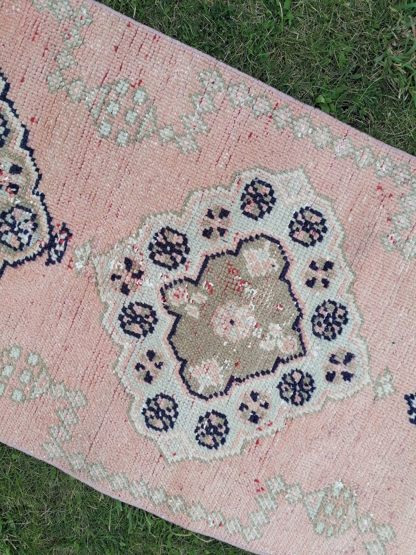 2.3x9.5 feet oushak turkish runner rug, vintage handmade wool runner rug, hallway runner rug, kitchen runner rug, bathroom floor runner