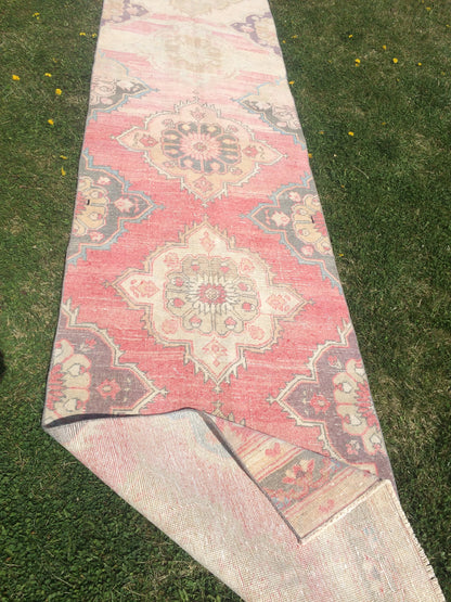 13 x 3 VINTAGE RUNNER Rug, Muted Vintage Turkish Runner Rug, Oushak Runner Rug, Hand woven Rug, High Quality wool runner Rug,3x13 Runner