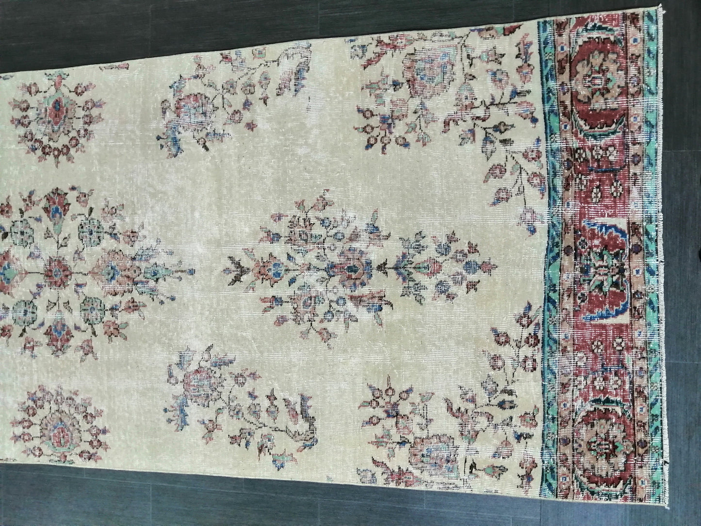 Distressed OUSHAK RUG 11.6 x 3.8 Muted Vintage  Runner Rug Vintage Runner Rug Wool Oushak Rug Vintage Turkish  Runner Rug