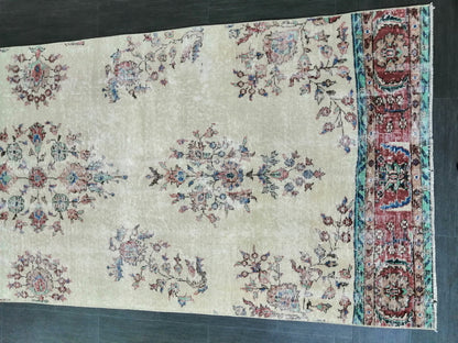 Distressed OUSHAK RUG 11.6 x 3.8 Muted Vintage  Runner Rug Vintage Runner Rug Wool Oushak Rug Vintage Turkish  Runner Rug