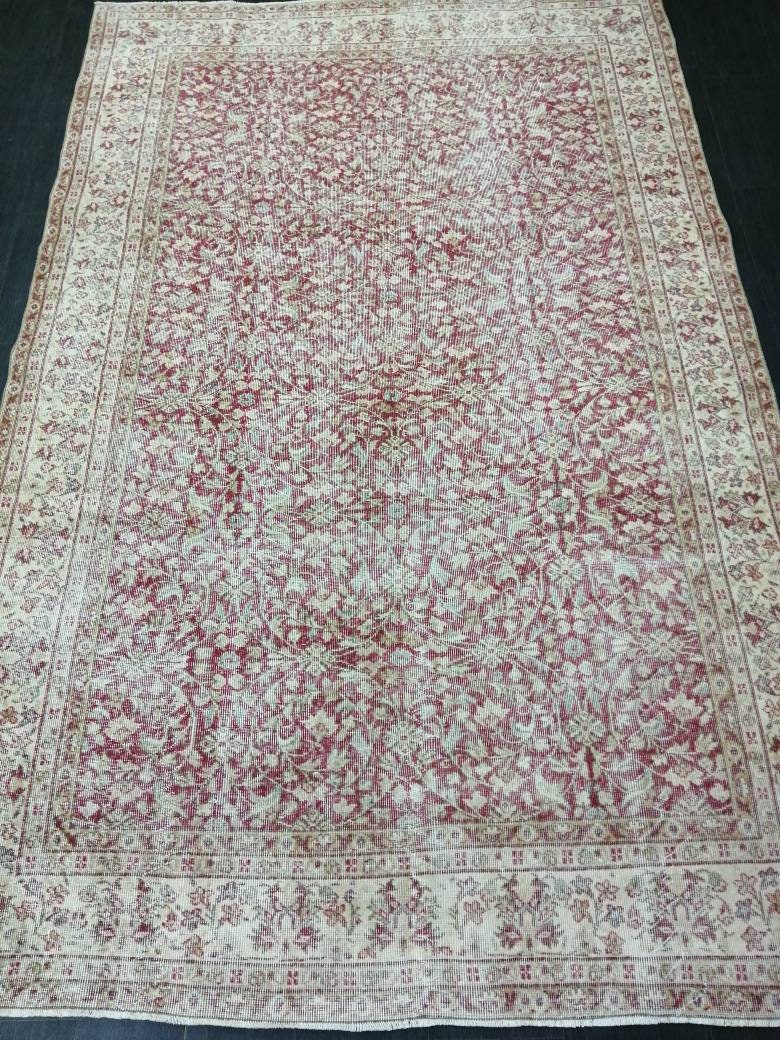 Vintage Turkish Rug 6.6 x 10. 3 Muted Oushak Rug Muted Vintage  Rug Wool Oushak Rug Hand Made Rugs Vintage 7x10 Turkish Rug