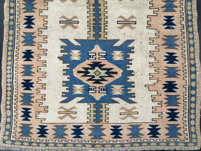 Oushak Runner Rug 6.2 x 4.1 Turkish Runner Rug Vintage Runner Rug Hallway Runner Rug Kitchen Runner Rug Blue Wool  Rug Wool Oushak Rug