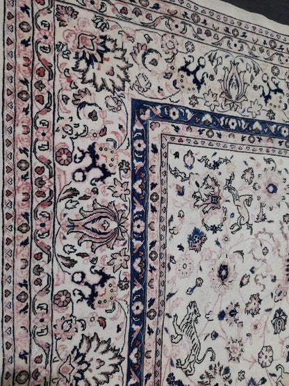 PERSIAN Rug 10 x 13.5 Vintage Oriental Rug Vintage Persian Rug Blue and Cream Rug Fine Knotted Hand Made Rug Turkish Rug Animal Motifs Rug