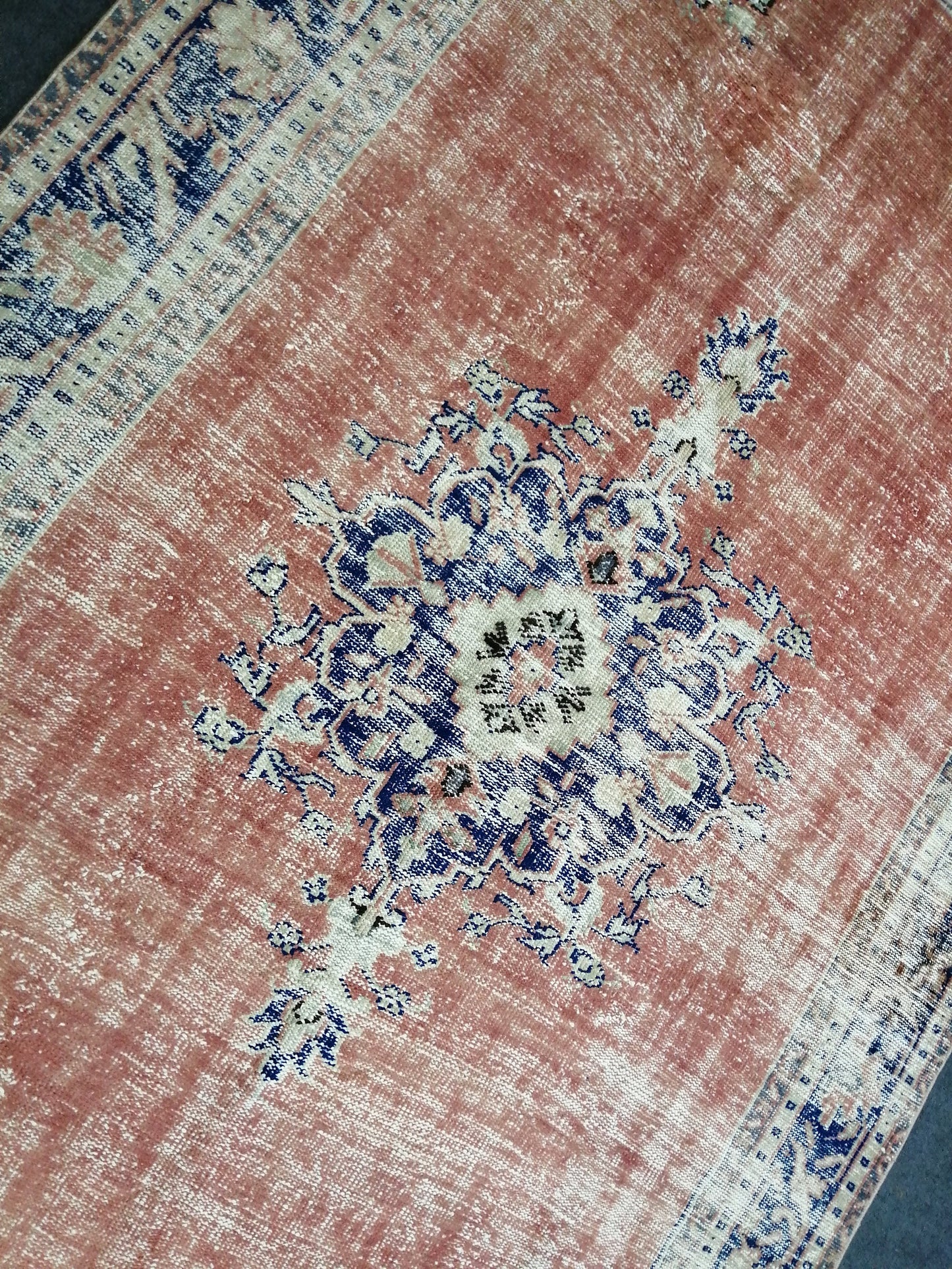 6.2 x 9.8 Large Area OUSHAK RUG TURKISH Oushak Rug Vintage Blue Orange Rug Distressed Wool Oriental Rug Hand Made Rugs Vintage Turkish Rug