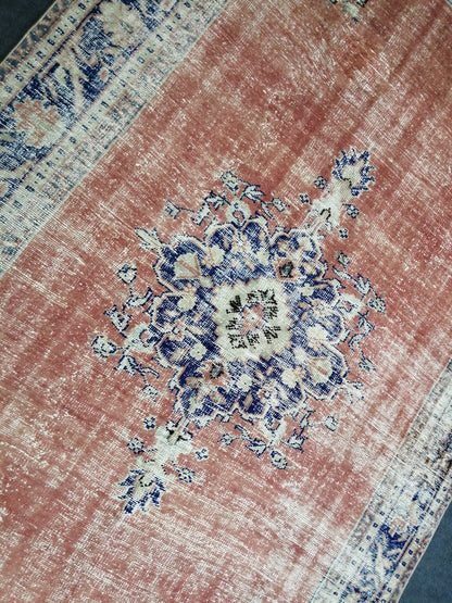 6.2 x 9.8 Large Area OUSHAK RUG TURKISH Oushak Rug Vintage Blue Orange Rug Distressed Wool Oriental Rug Hand Made Rugs Vintage Turkish Rug