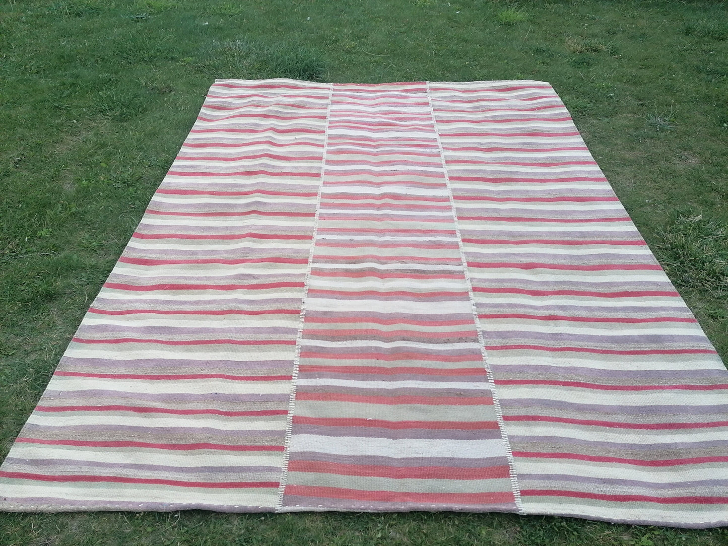 7 x 9 Handmade flatweave kilim rug  stripe wool rug, woven rug, pastel turkish kilim, muted flat_weaving rug