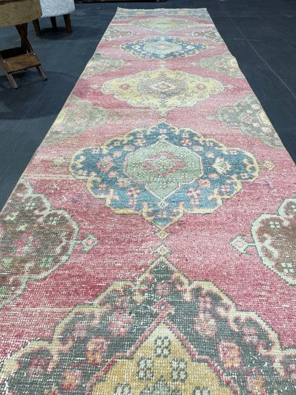 Vintage Runner Rug, Handmade 2.9 x 12.8 Runner Rug, Turkish Runner Rug, Hallway Runner Rug, Persian Kitchen Runner Rug, Hand Knotted Runner