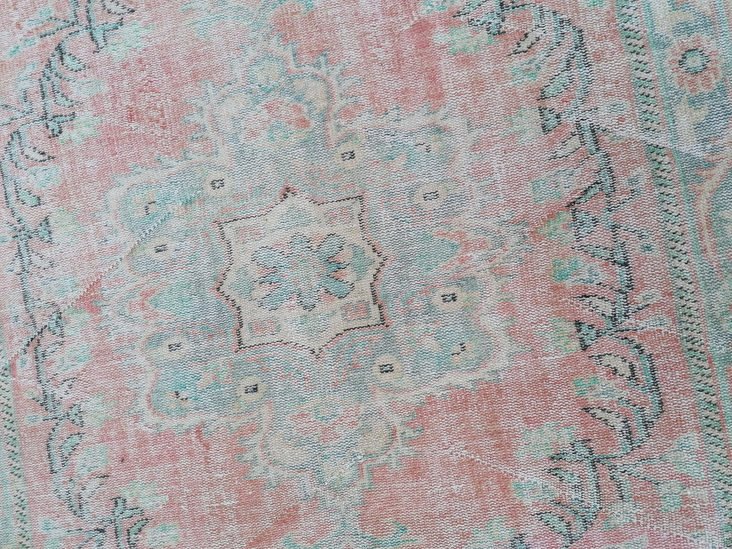 Large vıntage green rug, dıstressed oushak rug 9'5x5'9 turkish area rug