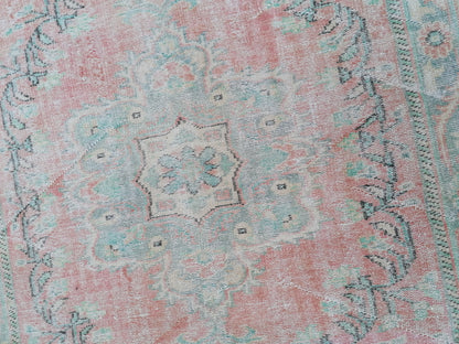 Large vıntage green rug, dıstressed oushak rug 9'5x5'9 turkish area rug