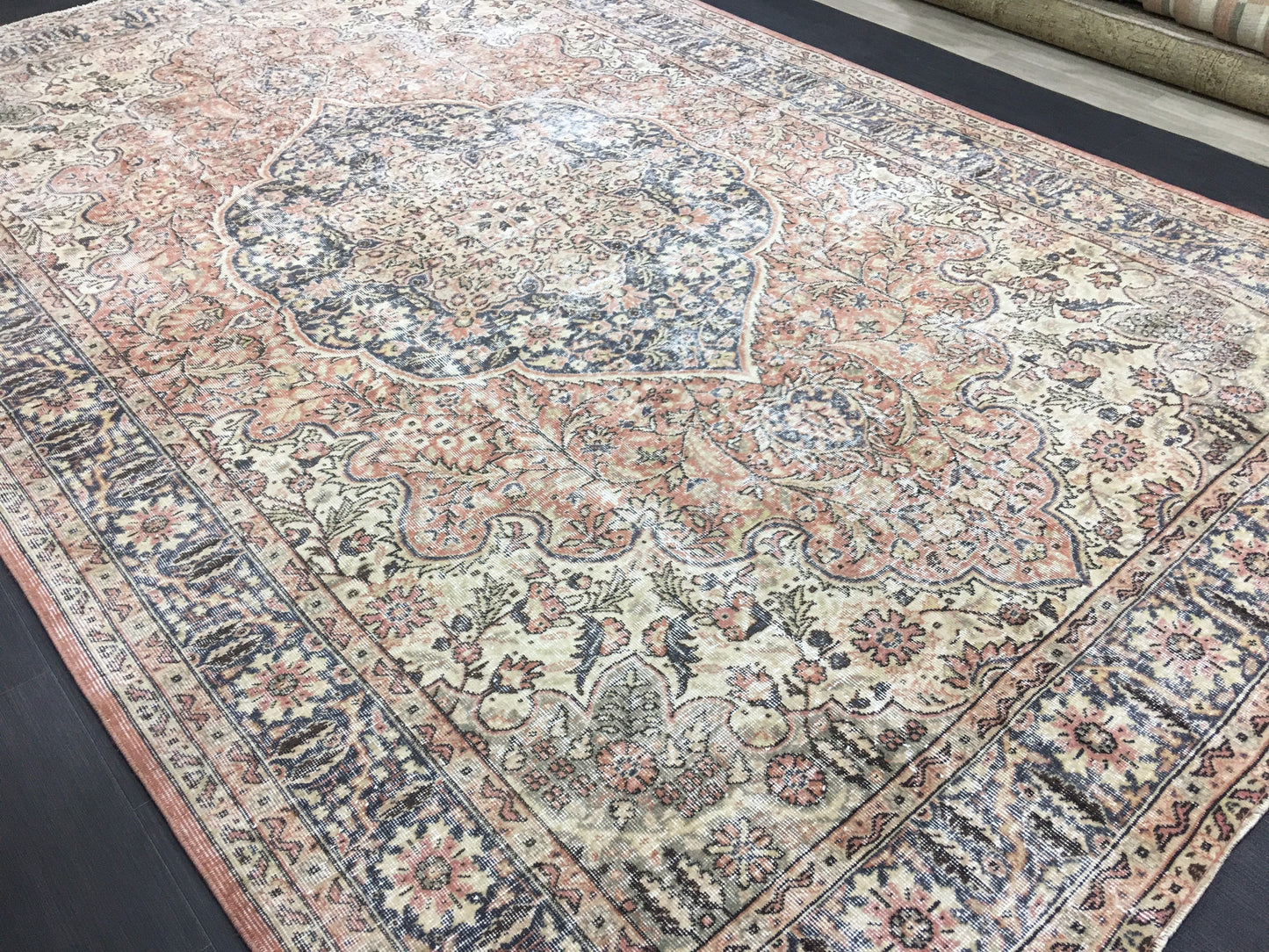 Muted Large Handmade RUG 7.8 x 11.8 TURKISH Rug Vintage Oushak Rug Muted Vintage Rug Wool Persian Rug Hand Knotted Rug Vintage 8x12 Rug