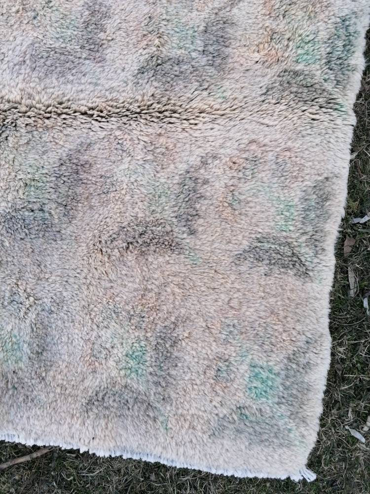 Shaggy rug, organic wool long pile 4'9x8  unique hand made bed rug, bohemian traditional