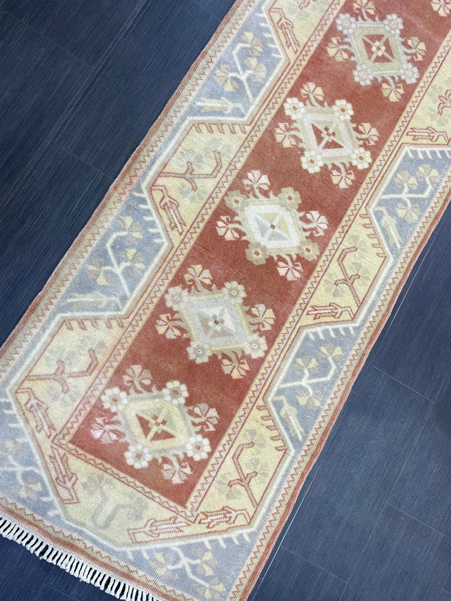 Vintage Hand Knotted Rug, Natural Wool Runner 2.7 x 10.5 Rug, Handmade Runner Rug, Turkish Runner Rug, Muted Runner Rug, Wool Kitchen Runner