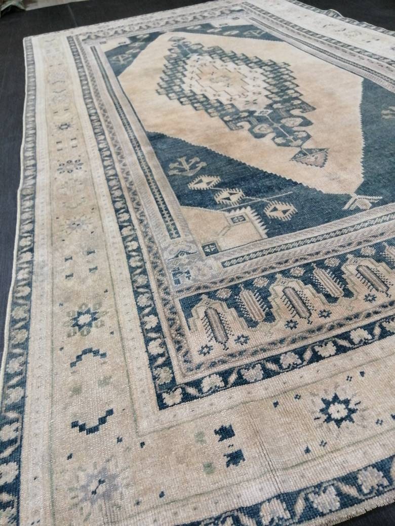 OUSHAK RUG 9.5 x 5.2 TURKISH Oushak Rug  Vintage Oushak Rug Muted Vintage Oriental Rug Wool Oushak Rug Hand Made Rug Vintage Persian Rug