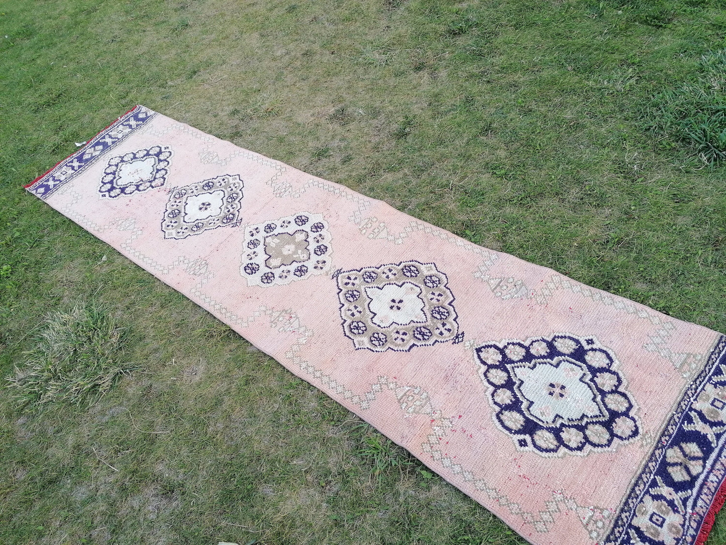 2'7x11 runner rug, vintage wool runner,pink runner rug, blue hallway runner rug kitchen runner rug wool runner rug