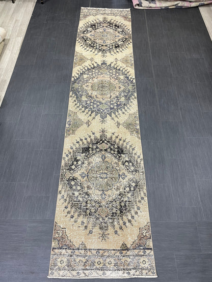 Vintage Oriental Runner Rug Muted Turkish Runner Rug 2.8 x 13 Handmade Vintage Runner Rug Hallway Runner Rug Muted Runner Rug