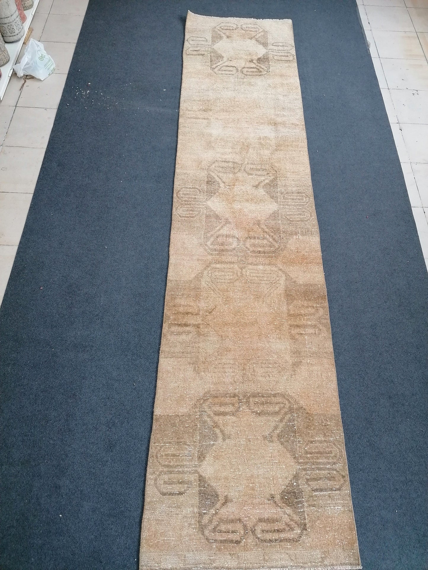11'x2'5 turkish runner rug, vintage runner rug, vintage oushak runner rug, hallway runner, kitchen runner rug, anatolian wool runner