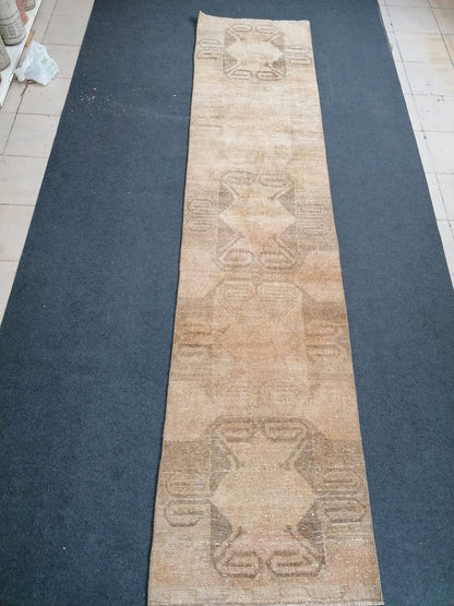 11'x2'5 turkish runner rug, vintage runner rug, vintage oushak runner rug, hallway runner, kitchen runner rug, anatolian wool runner