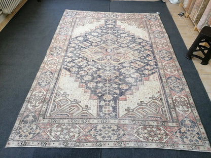 9'7x7  blue oushak rug,vintage runner rug wool hand made rugs vintage blue rug