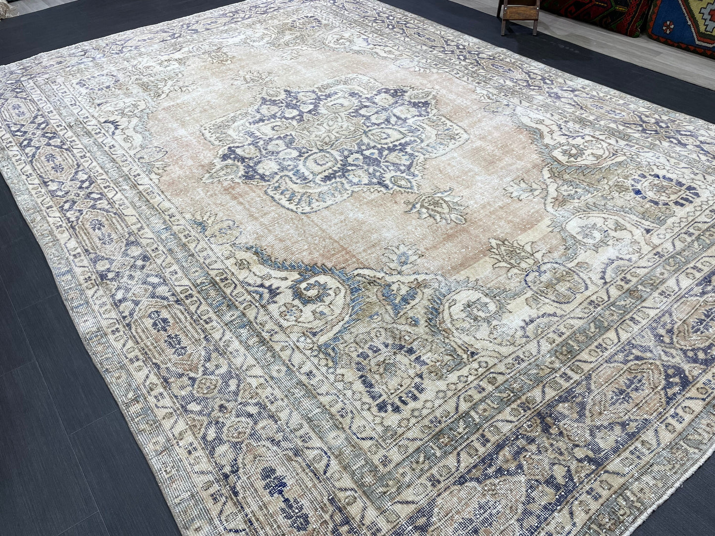 Muted Persian RUG 7.4 x 10.7 Turkish Oushak Rug Vintage Large Rug Vintage Rug Wool Muted Distressed Rug Handmade Rug Hand Knotted Rug